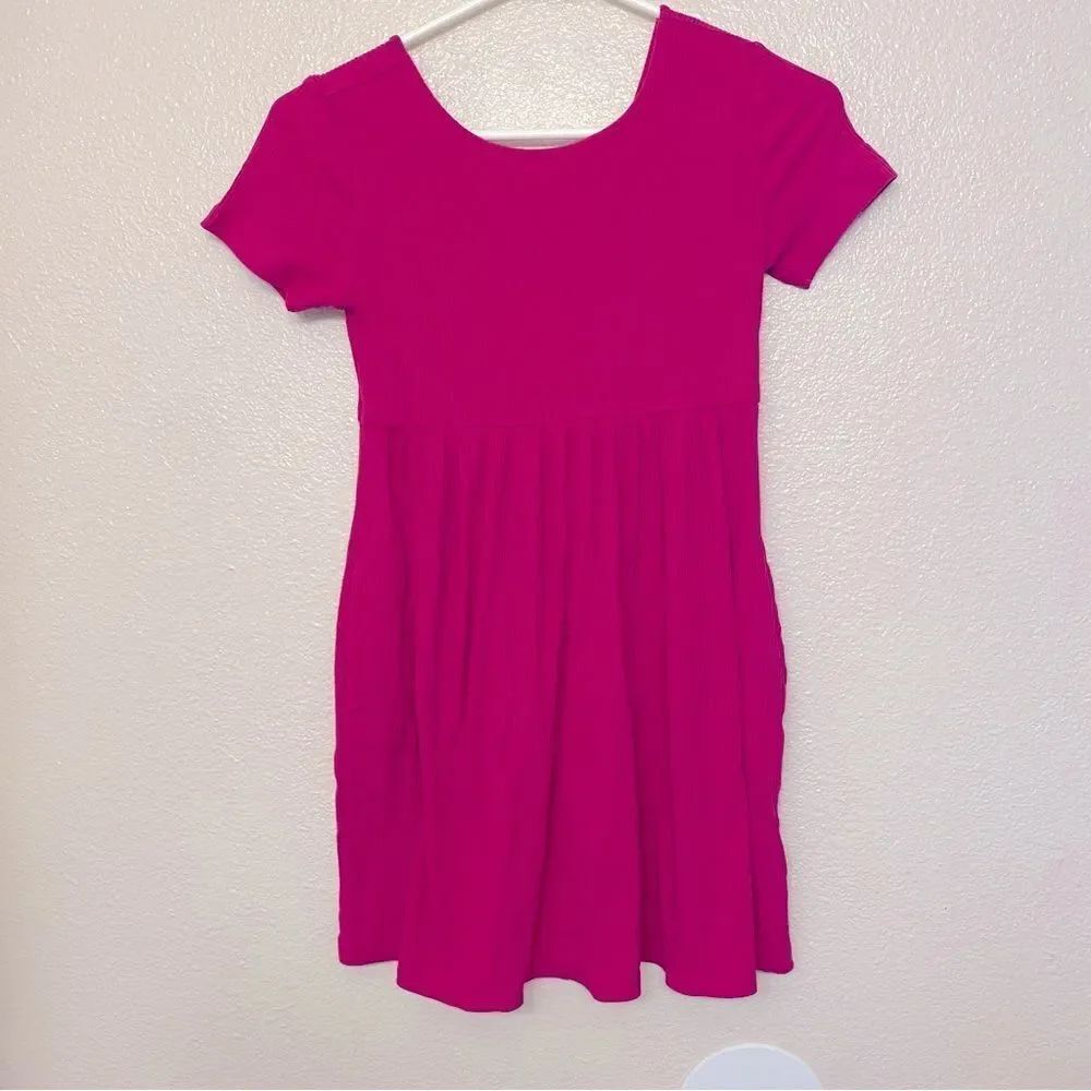 Old Navy hot pink Rib Knit Fit Flare Dress crew neck short sleeve size 10/12